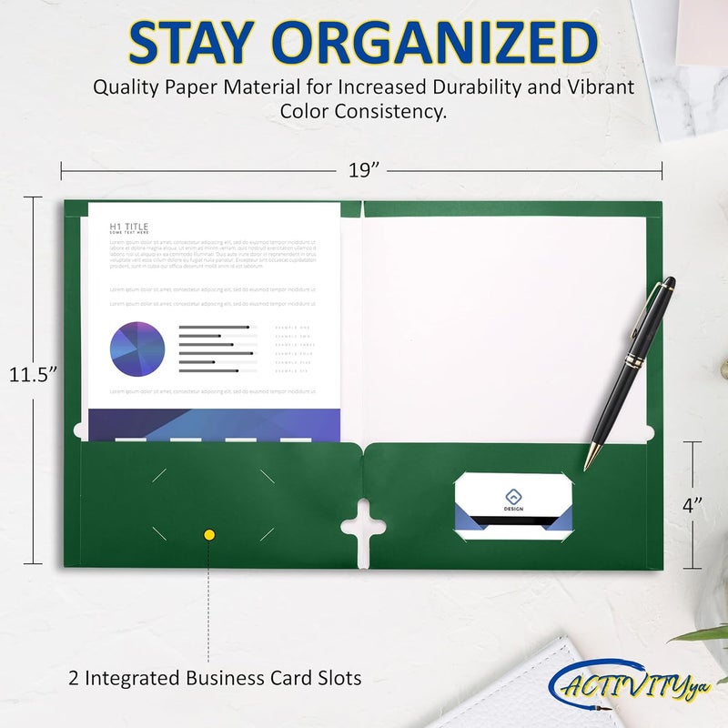 ACTIVITYYA 10 Pack Two Pocket Folders, Green, Strong Thick Paper Folders, for Letter Size, by - Image 2